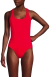 Lands' End Chlorine Resistant Scoop Neck X-back High Leg Soft Cup Tugless Sporty One Piece Swimsuit In Strawberry