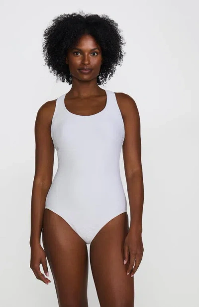Lands' End Chlorine Resistant Scoop Neck X-back High Leg Soft Cup Tugless Sporty One Piece Swimsuit In White