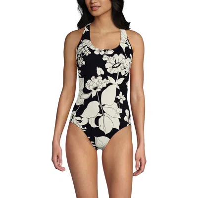 Lands' End Chlorine Resistant Scoop Neck X-back High Leg Soft Cup Tugless Sporty One Piece Swimsuit In Multi