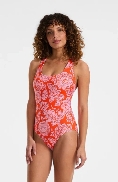 Lands' End Chlorine Resistant Scoop Neck X-back High Leg Soft Cup Tugless Sporty One Piece Swimsuit In Multi