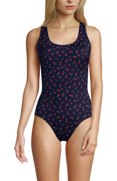 Lands' End Chlorine Resistant Scoop Neck X-back One Piece Swimsuit In Blue