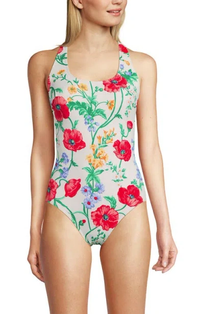 Lands' End Chlorine Resistant Scoop Neck X-back One Piece Swimsuit In Multi