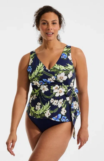 Lands' End Chlorine Resistant Side Tie V-neck Tankini Swimsuit Top In Multi