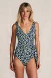 Lands' End Chlorine Resistant Side Tie Wrap High Leg One Piece Swimsuit In White