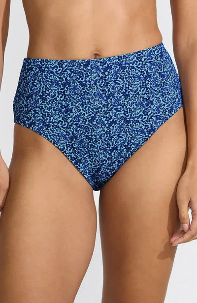 Lands' End Chlorine Resistant Smoothing Control High Waisted Bikini Bottoms In Navy/cloud Blue Ditsy Lilies