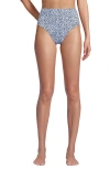 Lands' End Chlorine Resistant Smoothing Control High Waisted Bikini Bottoms In White/navy Ditsy Lilies