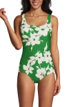 Lands' End Tugless One Piece Swimsuit In Fresh Grass Painted Flower