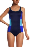 Lands' End Tugless One Piece Swimsuit In Navy/electric Blue Mix