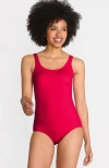 Lands' End Scoop Neck Tugless Sporty One Piece Swimsuit In Scarlet