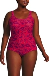 Lands' End Plus Size Chlorine Resistant Soft Cup Tugless Sporty One Piece Swimsuit In Scarlet Abstract Leaf