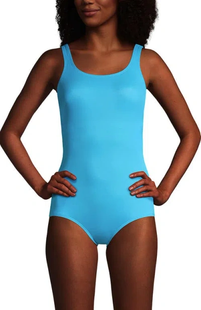 Lands' End Scoop Neck Tugless Sporty One Piece Swimsuit In Turquoise