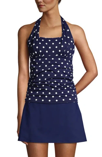 Lands' End Chlorine Resistant Square Neck Halter Tankini Swimsuit Top In Deep Sea Polka Dot