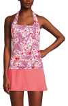 Lands' End Chlorine Resistant Square Neck Halter Tankini Swimsuit Top In Wood Lily Multi Floral Paisley