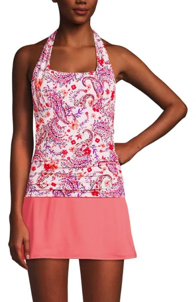 Lands' End D-cup Chlorine Resistant Square Neck Halter Tankini Swimsuit Top In Wood Lily Multi Floral Paisley