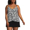 Lands' End Plus Size Chlorine Resistant Tulip Hem Tankini Swimsuit Top In Black Havana Floral