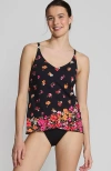 Lands' End Tulip Hem Tankini Top In Black Meadow Floral Border