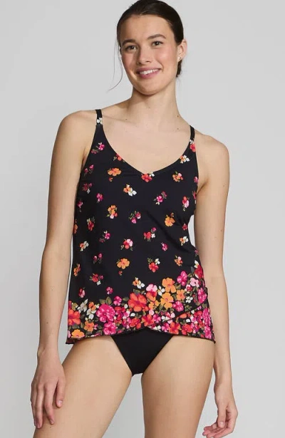 Lands' End Tulip Hem Tankini Top In Black Meadow Floral Border