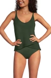 Lands' End Tulip Hem Tankini Top In Rich Olive Green