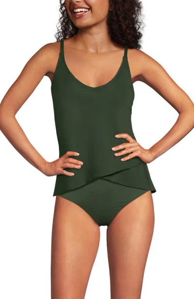Lands' End Tulip Hem Tankini Top In Rich Olive Green