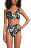 Lands' End Chlorine Resistant V-neck Midkini Swimsuit Top And High Leg High Waisted Bottoms 2 Piece