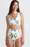 Lands' End Chlorine Resistant V-neck Midkini Swimsuit Top And High Leg High Waisted Bottoms 2 Piece  In White
