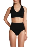 Lands' End Chlorine Resistant V-neck Midkini Swimsuit Top And High Leg High Waisted Bottoms 2 Piece In Black