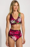 Lands' End Chlorine Resistant V-neck Midkini Swimsuit Top And High Leg High Waisted Bottoms 2 Piece  In Purple