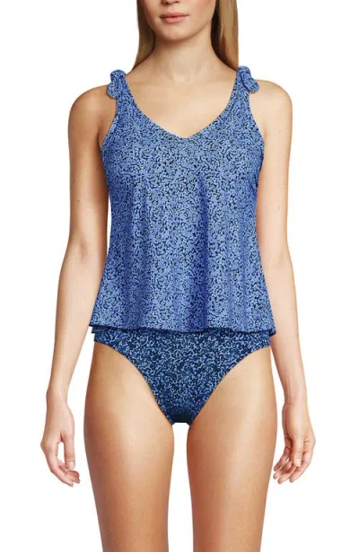 Lands' End Chlorine Resistant V-neck Shoulder Tie Flutter Tankini Swimsuit Top In Blue