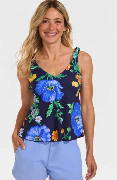 Lands' End Chlorine Resistant V-neck Shoulder Tie Flutter Tankini Swimsuit Top In Multi