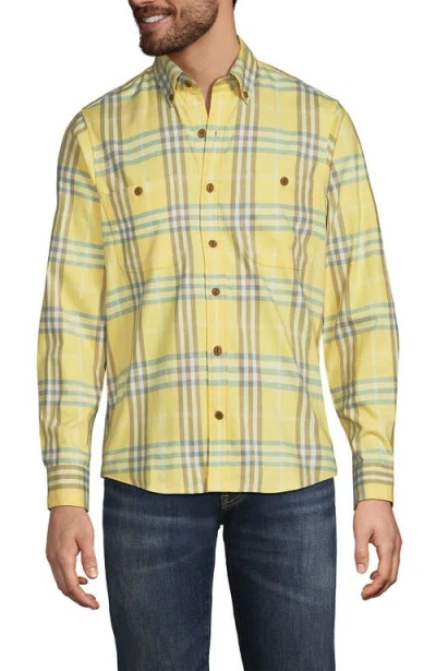 Lands' End Coastal Flannel In Butter Yellow Plaid