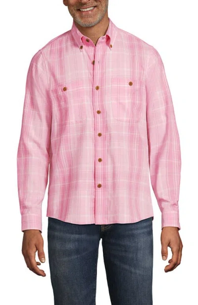 Lands' End Coastal Flannel In Shasta Pink Plaid