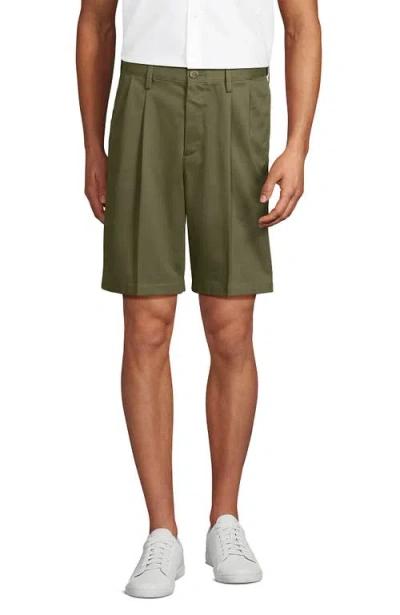 Lands' End Comfort Waist Pleated 9" No Iron Chino Shorts In Green