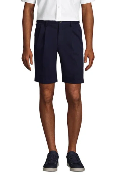 Lands' End Comfort Waist Pleated 9" No Iron Chino Shorts In Radiant Navy