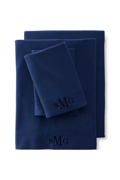 Lands' End Comfy Super Soft Cotton Flannel Bed Sheet Set - 5oz In Blue