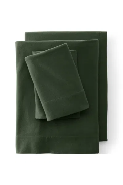 Lands' End Comfy Super Soft Cotton Flannel Bed Sheet Set - 5oz In Green