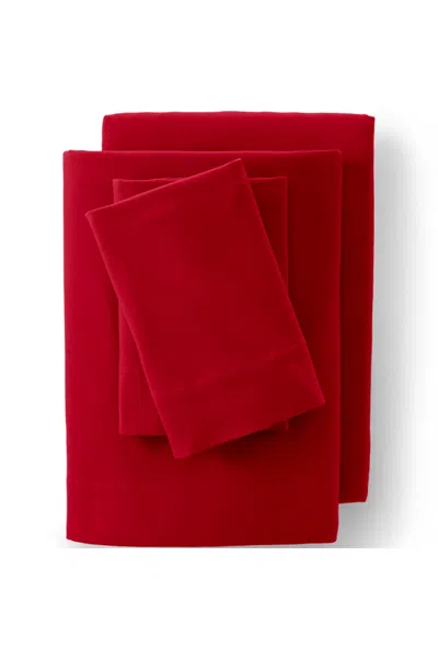 Lands' End Comfy Super Soft Cotton Flannel Bed Sheet Set - 5oz In Red