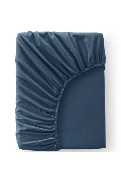 Lands' End Comfy Super Soft Cotton Flannel Fitted Bed Sheet - 5oz In Blue