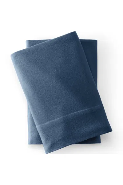Lands' End Comfy Super Soft Cotton Flannel Pillowcases - 5oz In Blue