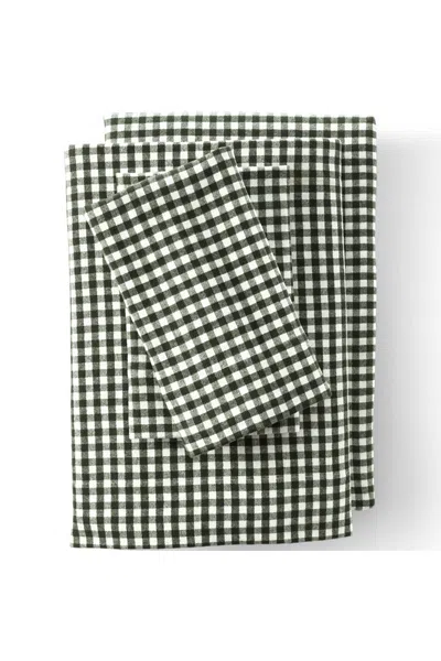 Lands' End Comfy Super Soft Cotton Flannel Plaid Bed Sheet Set - 5oz In Green