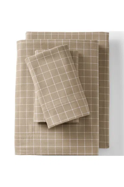 Lands' End Comfy Super Soft Cotton Flannel Plaid Bed Sheet Set - 5oz In Brown