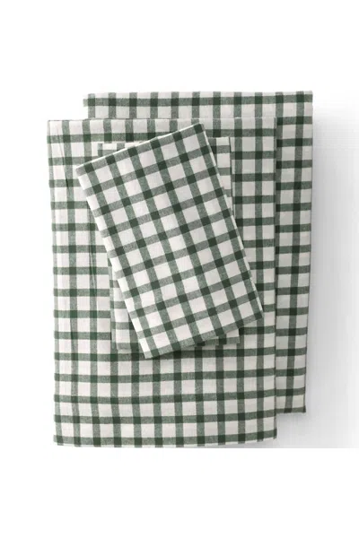 Lands' End Comfy Super Soft Cotton Flannel Plaid Bed Sheet Set - 5oz In Green