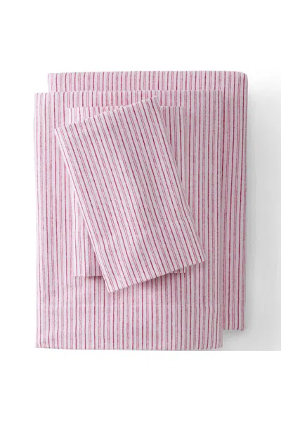 Lands' End Comfy Super Soft Cotton Flannel Plaid Bed Sheet Set - 5oz In Red