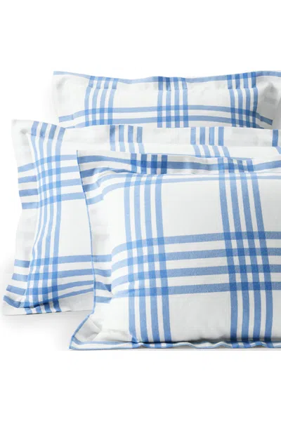 Lands' End Comfy Super Soft Cotton Flannel Plaid Pillow Sham - 5oz In Blue