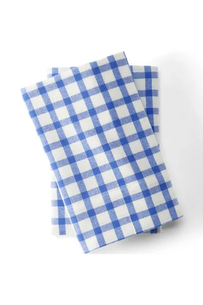 Lands' End Comfy Super Soft Cotton Flannel Plaid Pillowcases - 5oz In Blue