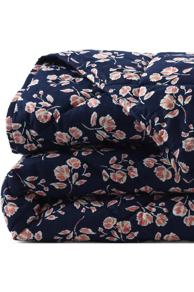 Lands' End Comfy Super Soft Cotton Flannel Print Comforter - 5oz In Blue