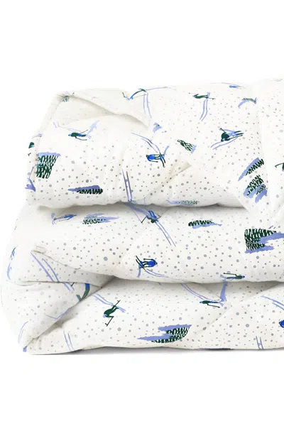 Lands' End Comfy Super Soft Cotton Flannel Print Comforter - 5oz In Blue