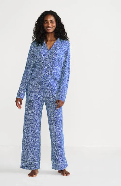 Lands' End Cooling 2 Piece Pajama Set In Sapphire Gem Blue Floral Vine