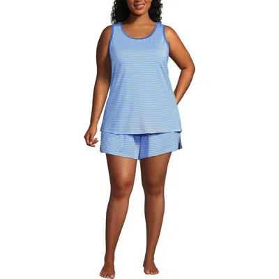 Lands' End Cooling 3 Piece Pajama Set In Brisk Blue Mini Stripe