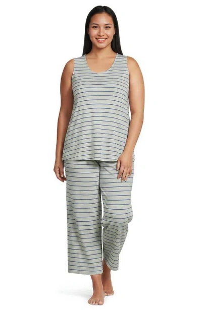Lands' End Cooling 3 Piece Pajama Set In Celery Multi Stripe