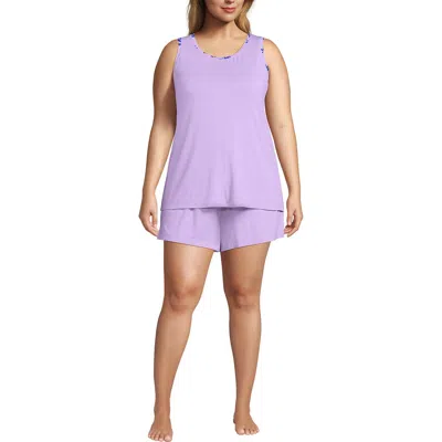 Lands' End Cooling 3 Piece Pajama Set In Lilac Petal Snow Drop Floral